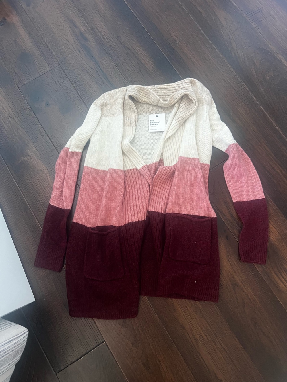 Colorblock Open-Front Cardigan Sweater - Cream, Pink & Burgundy